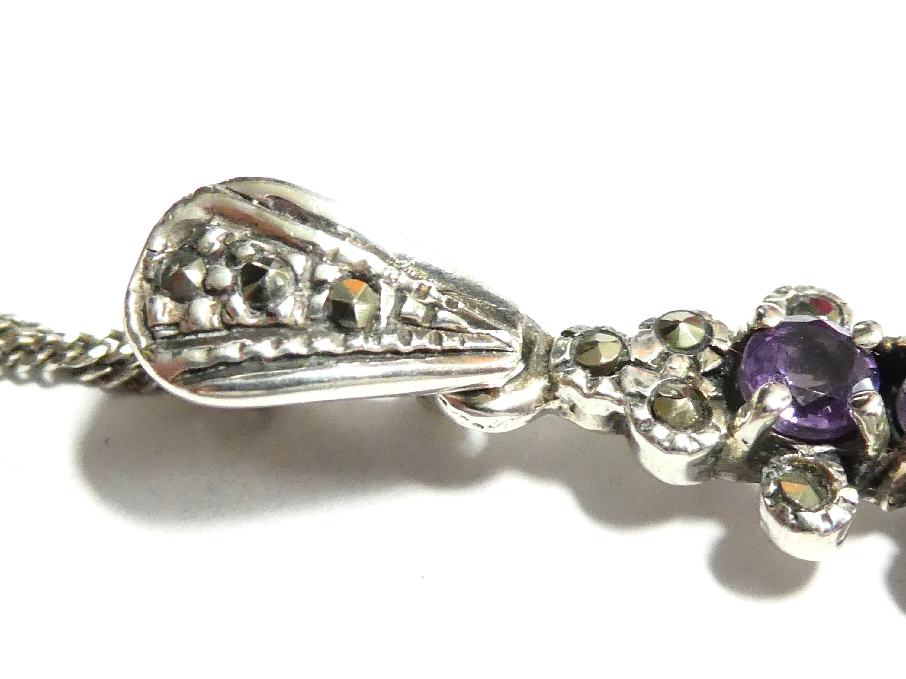 Pendentif Ancien Croix Religieuse En Argent Massif Avec Marcassites Et Améthystes - Occasion