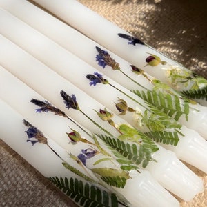 Rosebuds & Lavender - Pressed Flower White Tapers