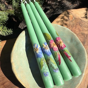 Pressed Flower Taper Candles: Botanical Decor, Colored Tapers, One Pair