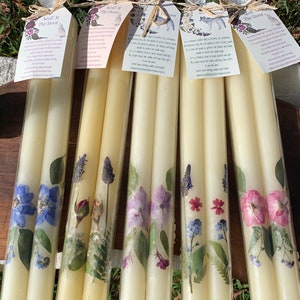 Mixed Botanicals - Pressed Flower Beeswax Tapers - 12 inch Candle sticks