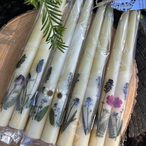 Mixed Botanicals - Beeswax Tapers - Pressed Flower Candle sticks