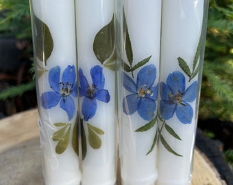 Blue Botanicals - Pressed Flower White Tapers
