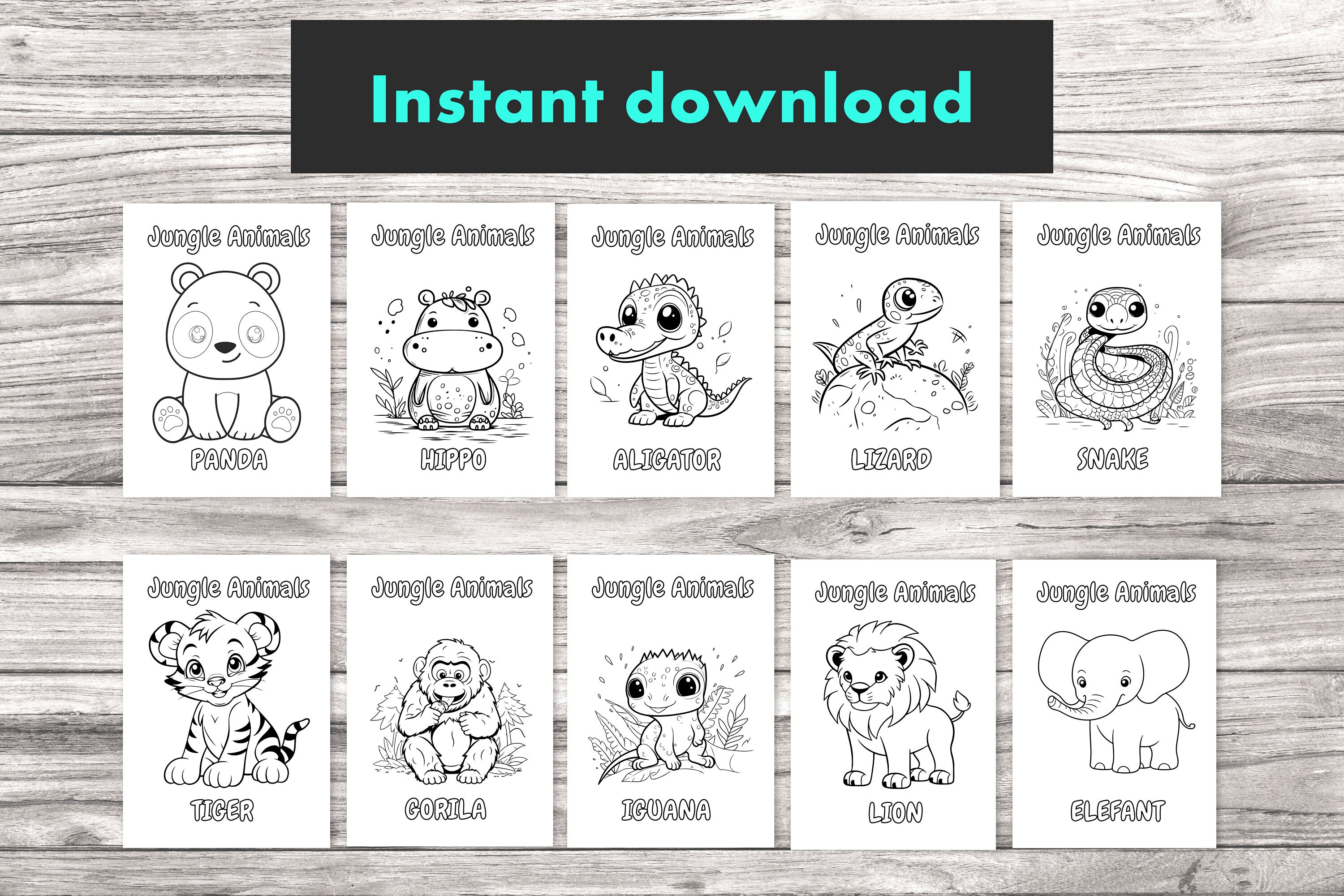Cute Jungle Animals Coloring Pages for Kids / Coloring Pages Printable ...