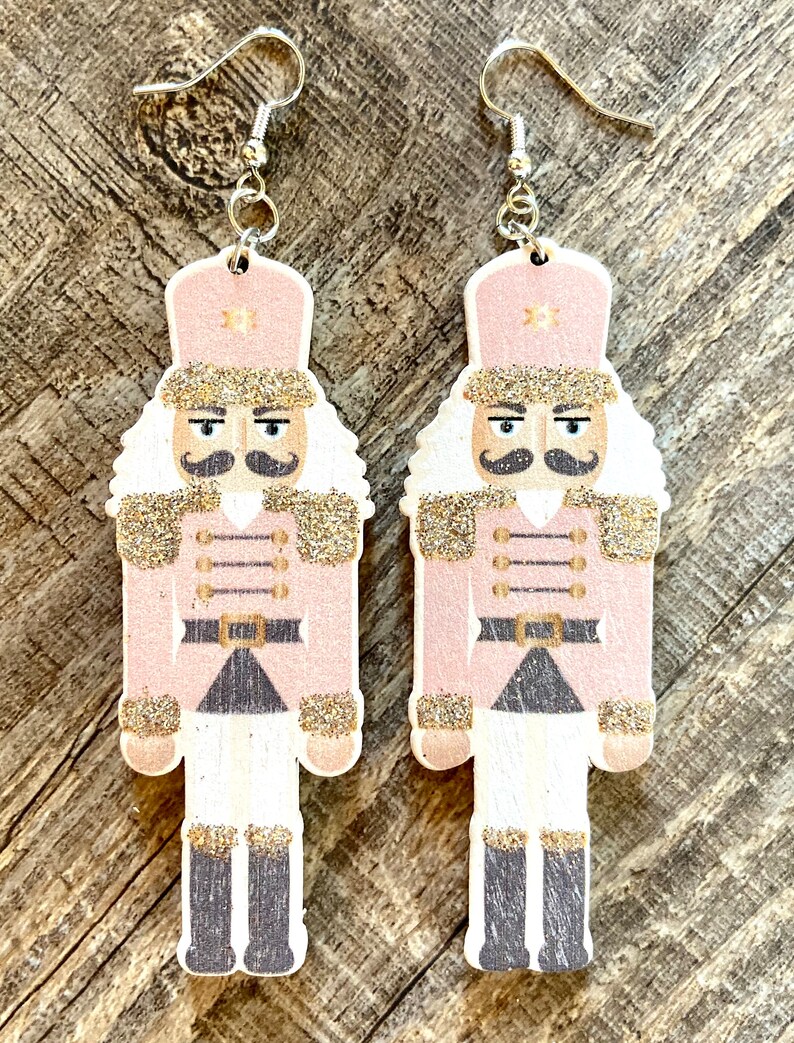Whimsical Nutcracker Christmas Earrings Pink Nutcracker Etsy
