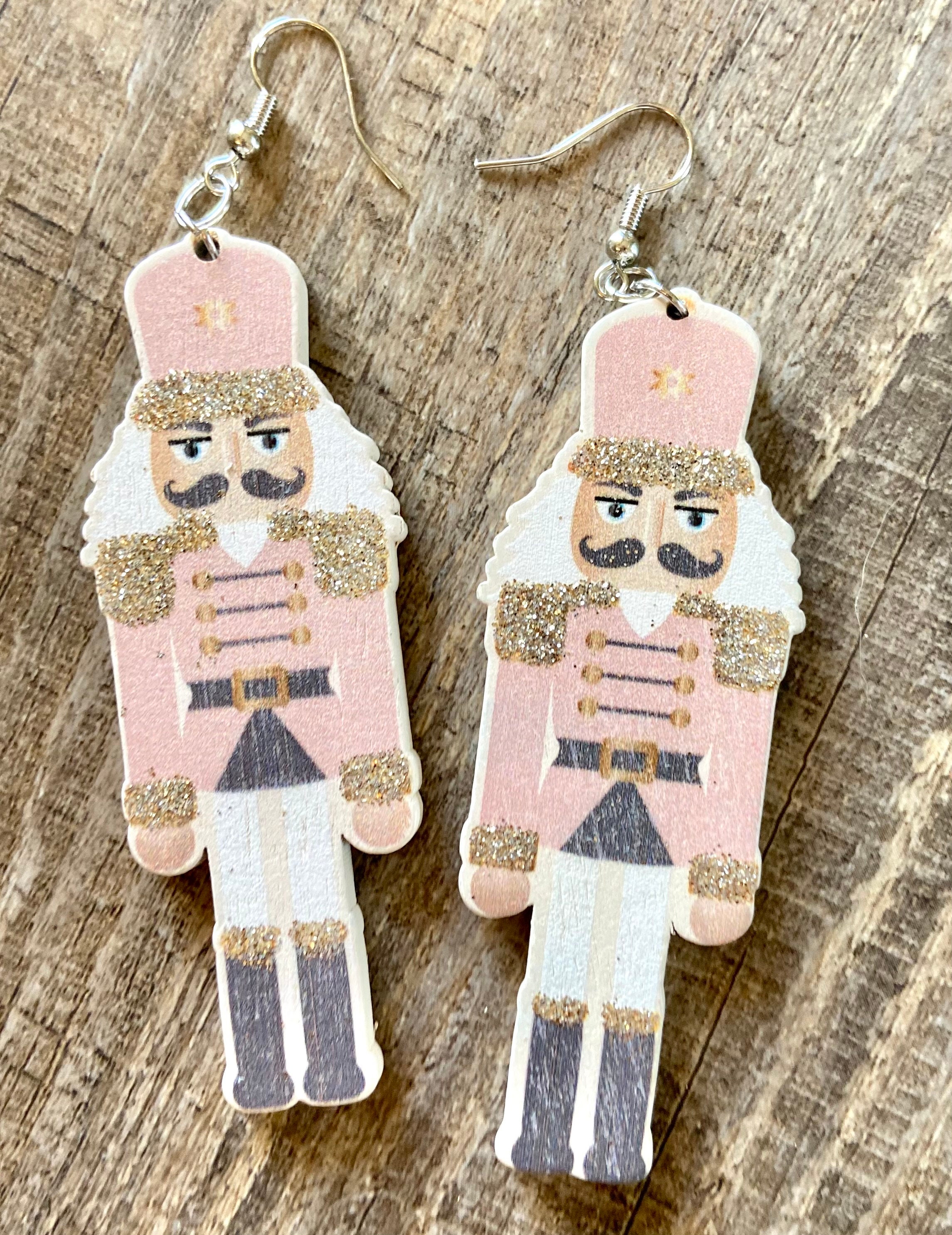 Whimsical Nutcracker Christmas Earrings Pink Nutcracker Etsy