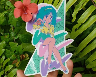 Happy Hour 80s style Anime Office Lady Retro Pastel Vinyl Sticker