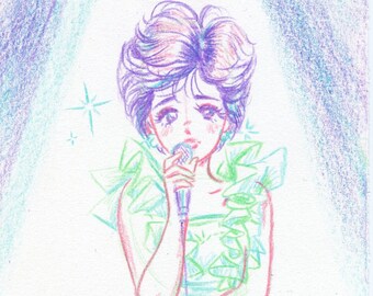 Seiko Matsuda 80s Kayōkyoku Idol Fanart original Color Pencil Drawing Sketch Artwork