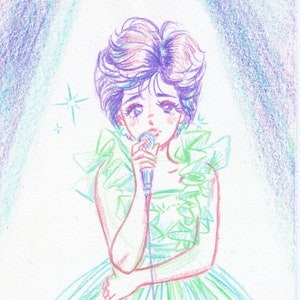 Seiko Matsuda années 80 Kayōkyoku Idol Fanart original couleur crayon dessin croquis illustration