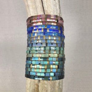 Colorful, Sparkly, Stretchy Miyuki Tila Glass Tile Beaded Layering Bracelets