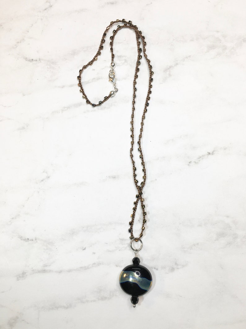 Handmade Lampwork Glass Necklace w Beaded Chain