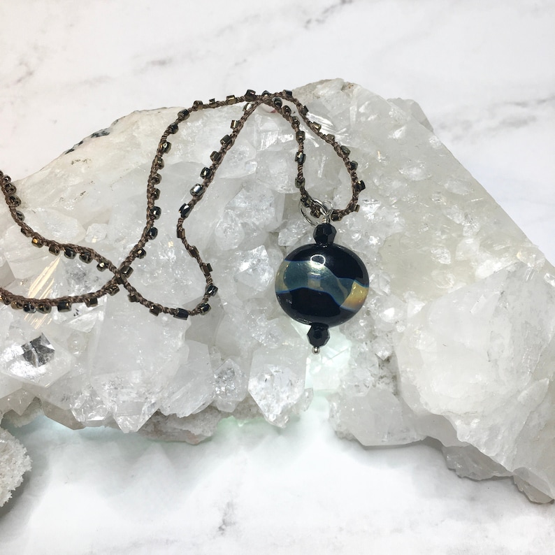 Handmade Lampwork Glass Necklace w Beaded Chain