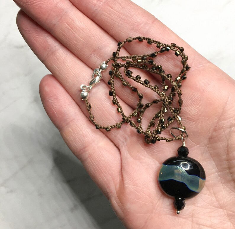 Handmade Lampwork Glass Necklace w Beaded Chain