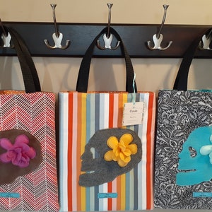 Skull Tote with 3D Felt Flower