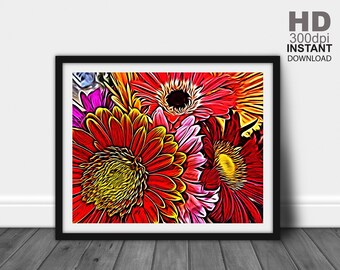 Gerber Daisies Print, Flower Wall Art, Floral Wall Art, Floral Wall Decor, Flower Art Prints, Flower Wall Decor