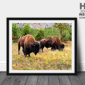 Bison Digital Art, Nature Wall Art, Nature Art Prints, Nature Artwork, Landscape Artwork, Landscape Digital Art