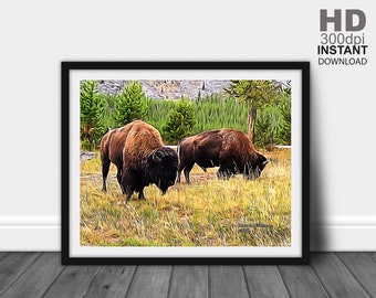 Bison Digital Art, Nature Wall Art, Nature Art Prints, Nature Artwork, Landscape Artwork, Landscape Digital Art