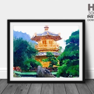 China Tea Garden Print, Natur Wandkunst, Natur Kunstdrucke, Natur Kunstwerk, Landschaft Kunstwerk, Landschaft Digital Art
