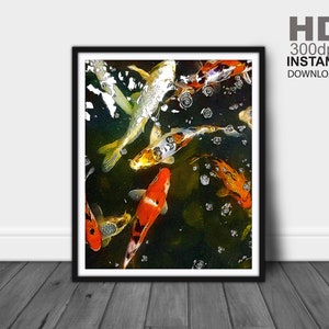 Koi Print, Fish Wall Art, Fish Wall Decor, Koi Fish Art, Koi Fish Painting, Fish Prints