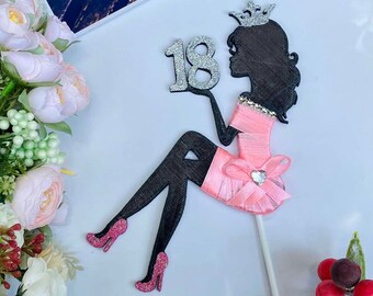 Personalized Cake Topper Sitting Girl Silhouette with Crown Custom Happy Birthday for 16th/18th/20th/25th and any age