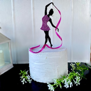 Cake topper girl gymnast with a ribbon Custom colors Topper Happy Birthday gymnast