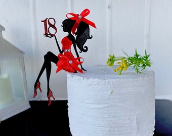 Personalized Sitting Girl Silhouette Cake Topper for 18th Birthday Custom cake topper seated lady Happy Birthday Girl Cake Topper