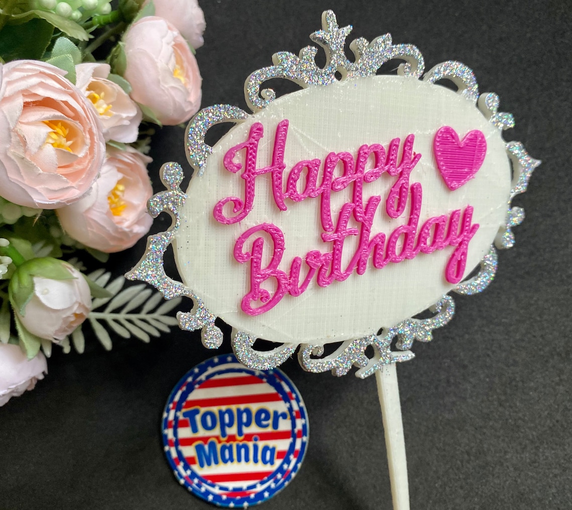 Topper Happy Birthday in frame Plastic Cake Toppers Etsy