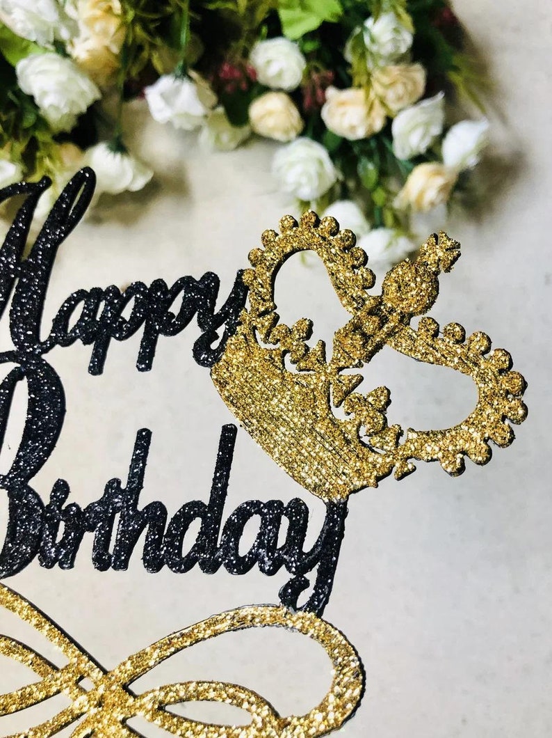 Exclusive Happy Birthday cake topper with a gold crown 14 Etsy