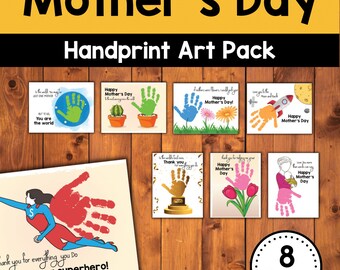 Mother's Day Handprint Art, Mother's day card printable, DIY mothers day Handprint Cards, Handprint Craft,