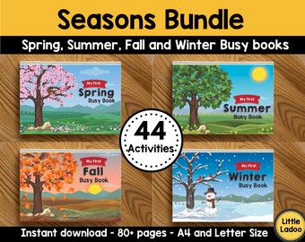 Seasons Busy Book Bundle - Combo of 4 Busy Book Printables - Spring, Summer, Fall and Winter Busy Books, Learning binder