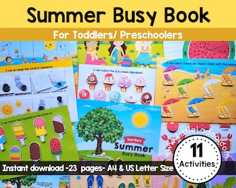 Summer Busy Book Printable, Toddler Learning Binder, Toddler Busy binder, File Folder Games , Preschool Activity Book,  Printable Quiet book