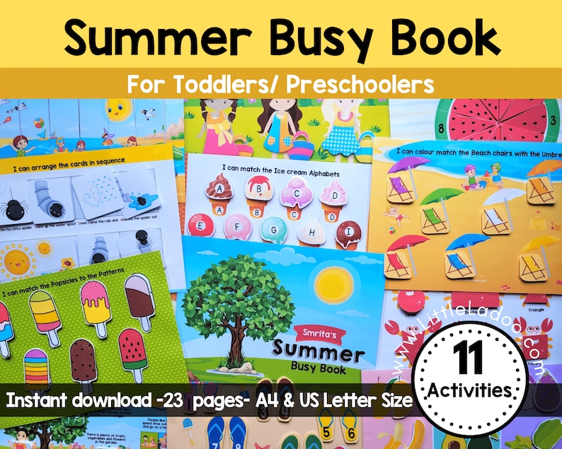 Summer Busy Book Printable, Toddler Learning Binder, Toddler Busy binder, File Folder Games , Preschool Activity Book, Printable Quiet book image 1