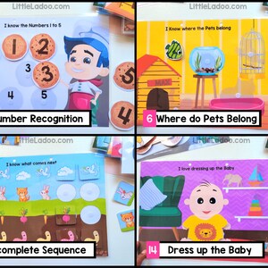 Toddler Busy book Pages, Number matching, Pet animals house Printable, Sequencing printable, Dress up game - Toddler Busy binder
