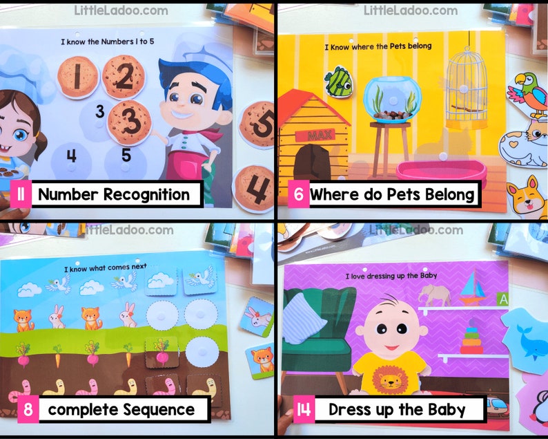 Toddler Busy book Pages, Number matching, Pet animals house Printable, Sequencing printable, Dress up game - Toddler Busy binder