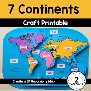 7 Kontinente Handwerk zum ausdrucken, Montessori Geographie Handwerk für Kinder, druckbare Weltkarte Aktivität