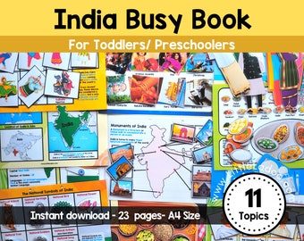 India Libro ocupado imprimible, Estudio de unidad de India, Carpeta de aprendizaje de India