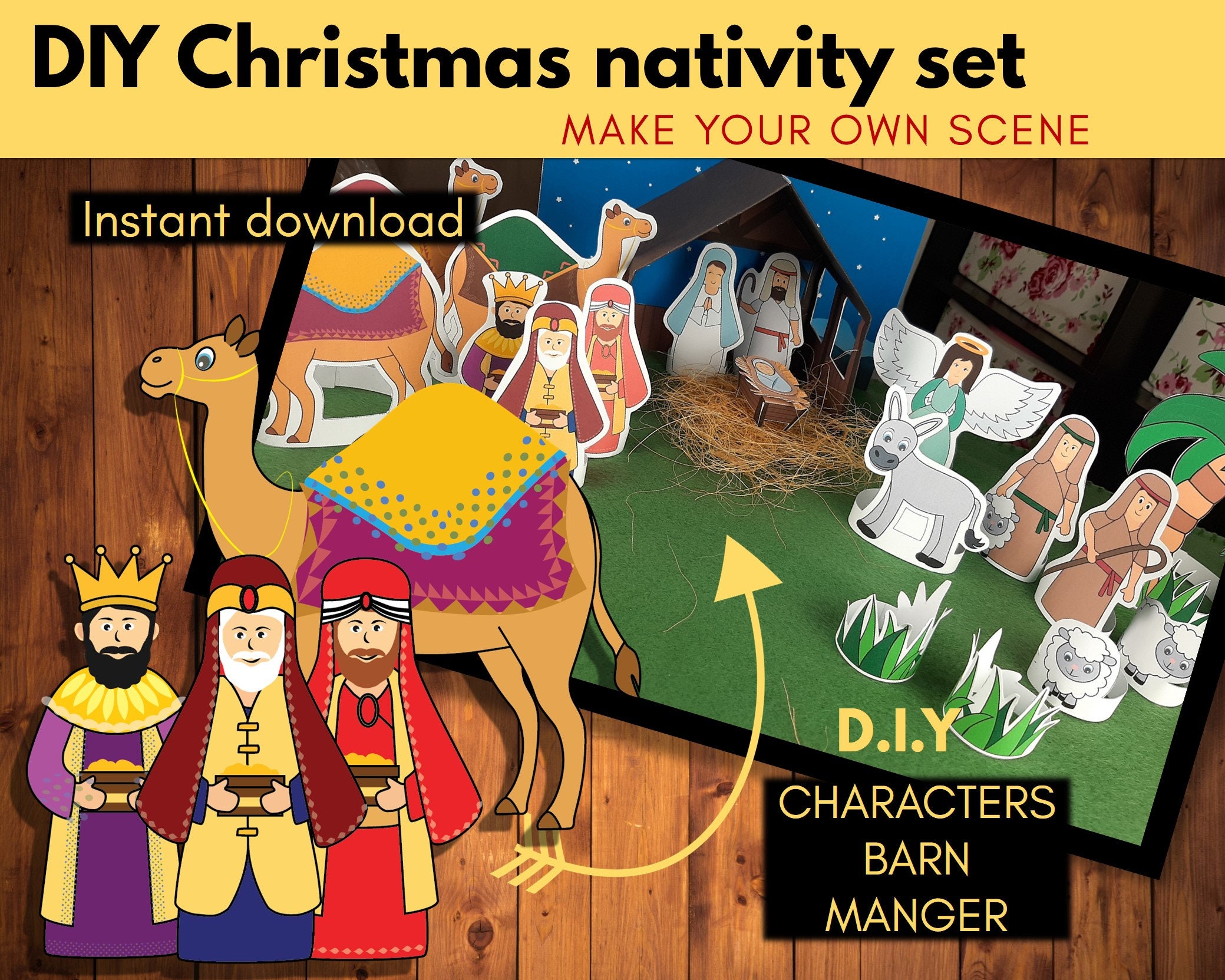 Christmas Nativity Scene Printable DIY Nativity Set Nativity Etsy