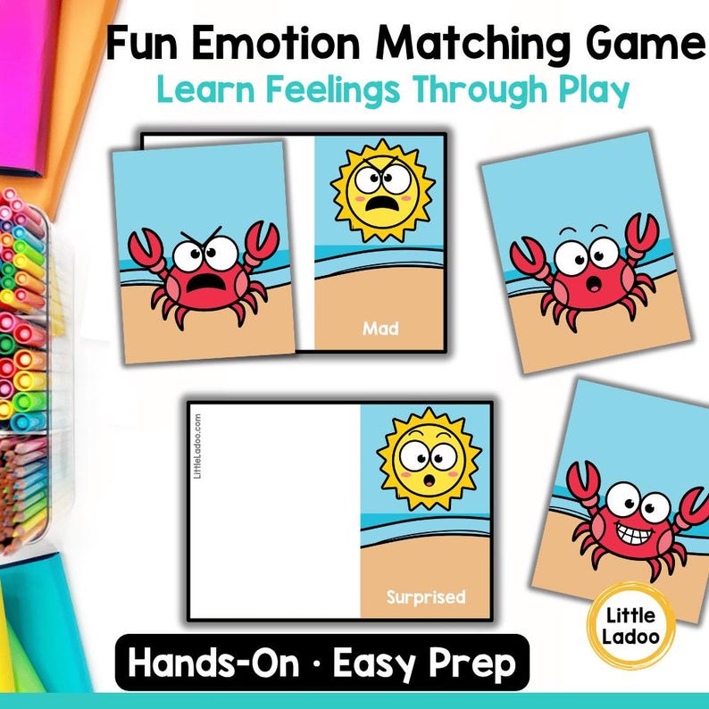 Summer Emotions Matching Cards Printable | SEL Task Box Activity for ...