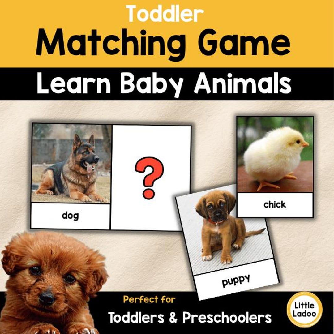 Baby Animal Matching Game Printable for Toddlers, Montessori Matching