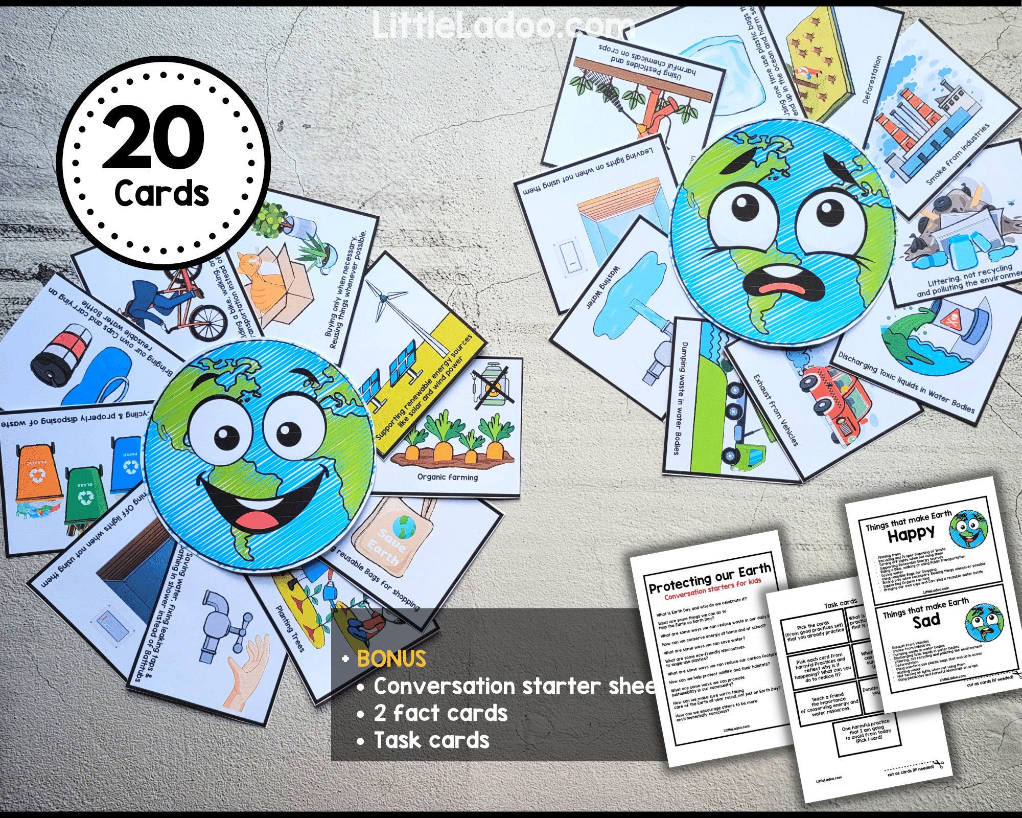 Happy Earth Vs Sad Earth Sorting Cards, Earth Day Printable, Earth