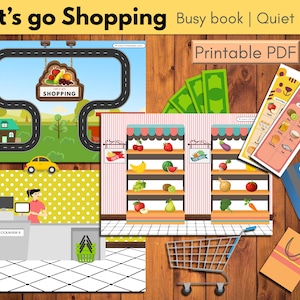 Shopping printable quiet book, Toddler busy book, Shopping pretend play set