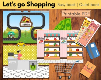 Shopping printable quiet book, Toddler busy book, Shopping pretend play set
