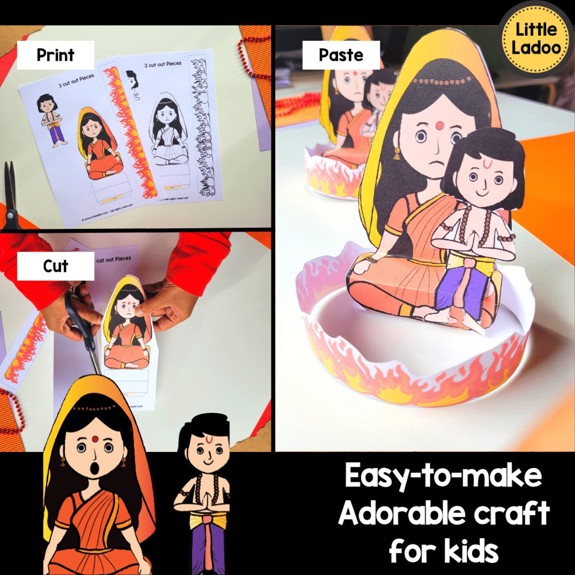 Story Of Holi Craft Holika And Prahlad 3D Craft Printable Holi story-of-holi-craft-holika-and-prahlad-3d-craft-printable-holi