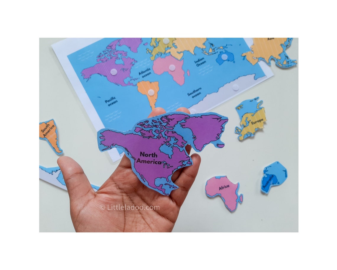 continents of the world printable world map preschool etsy