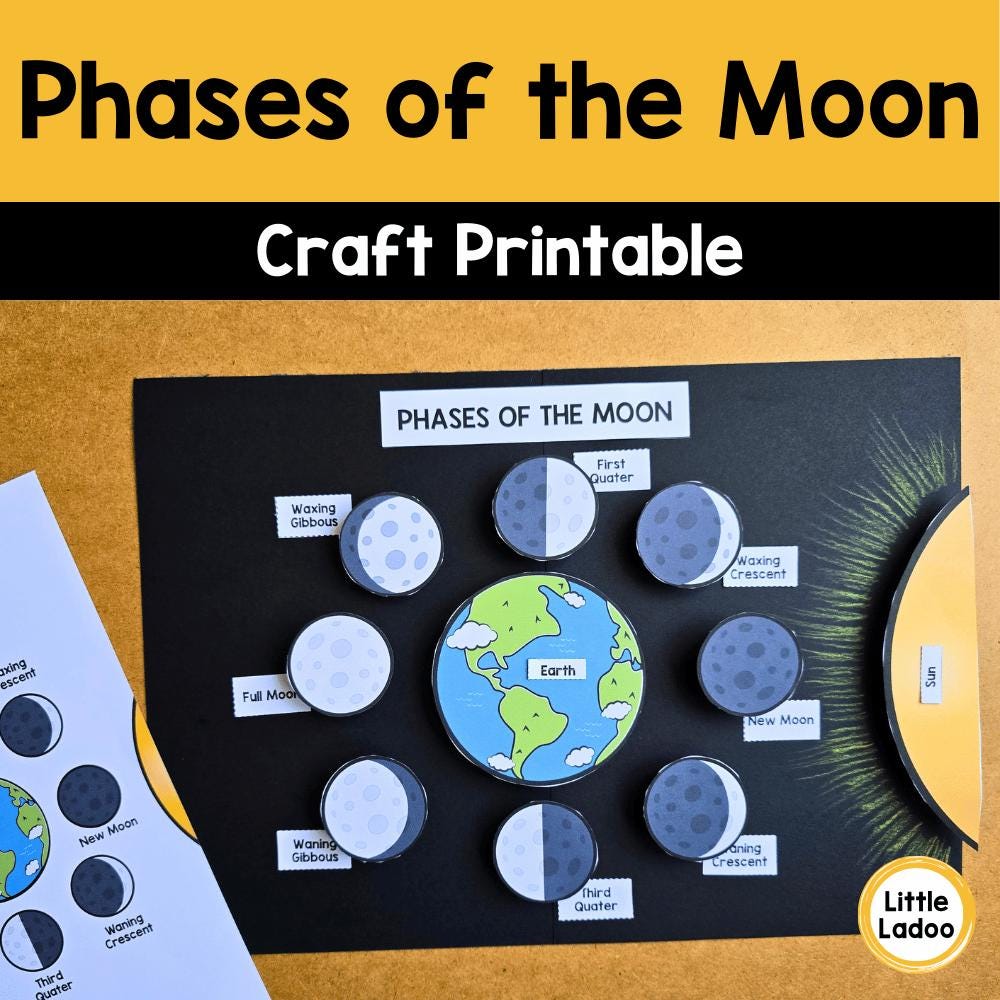 32 Blast Off Into Creativity: Fun Space Crafts for Kids 4 Phases of the Moon Craft Printable Hands-On Science Activity Space Unit