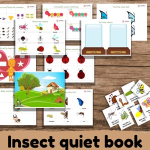 TODDLER BUSY BOOK, Printable Insect Quiet book, Toddler Learning Binder, Activity book, matching activities, Instant Download image 1