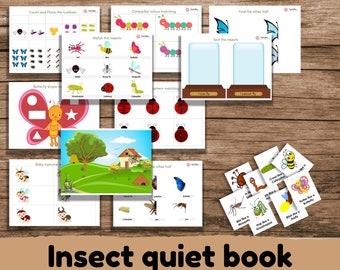 TODDLER BUSY BOOK, Printable Insect Quiet book, Toddler Learning Binder, Activity book, matching activities, Instant Download