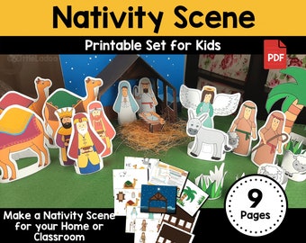 Nativity scene printable, DIY Nativity set, Nativity for kids, Christmas Printable