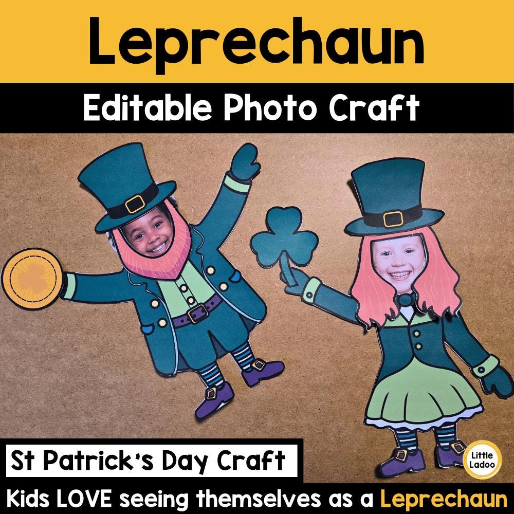 St Patricks Day Leprechaun Photo Craft, Editable Printable Kids…