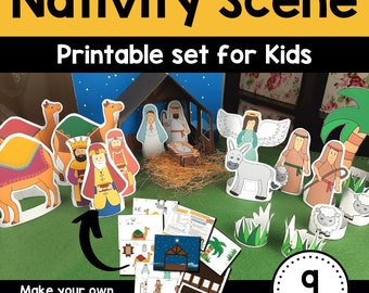 Krippe zum Ausdrucken, DIY Krippe Set, Krippe für Kinder, Weihnachten zum Ausdrucken