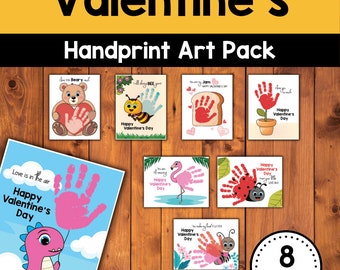 Valentine's Day handprint Craft Template, Valentine's Day Handprint Art Activity, DIY Valentine's Day Cards